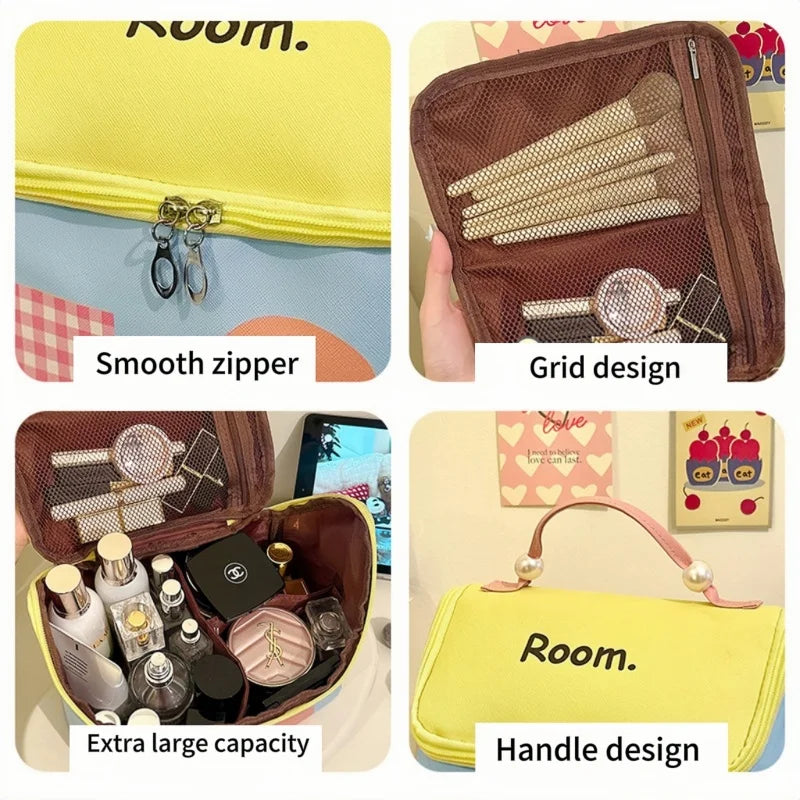 Large-Capacity House-Shaped Travel Cosmetic Bag – Portable Makeup Pouch with Cute Cartoon Design