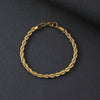 Stainless Steel Twisted Rope Chain Bracelet - Unisex Gold Tone 2–6mm (0.08–0.24 in) Lobster Clasp