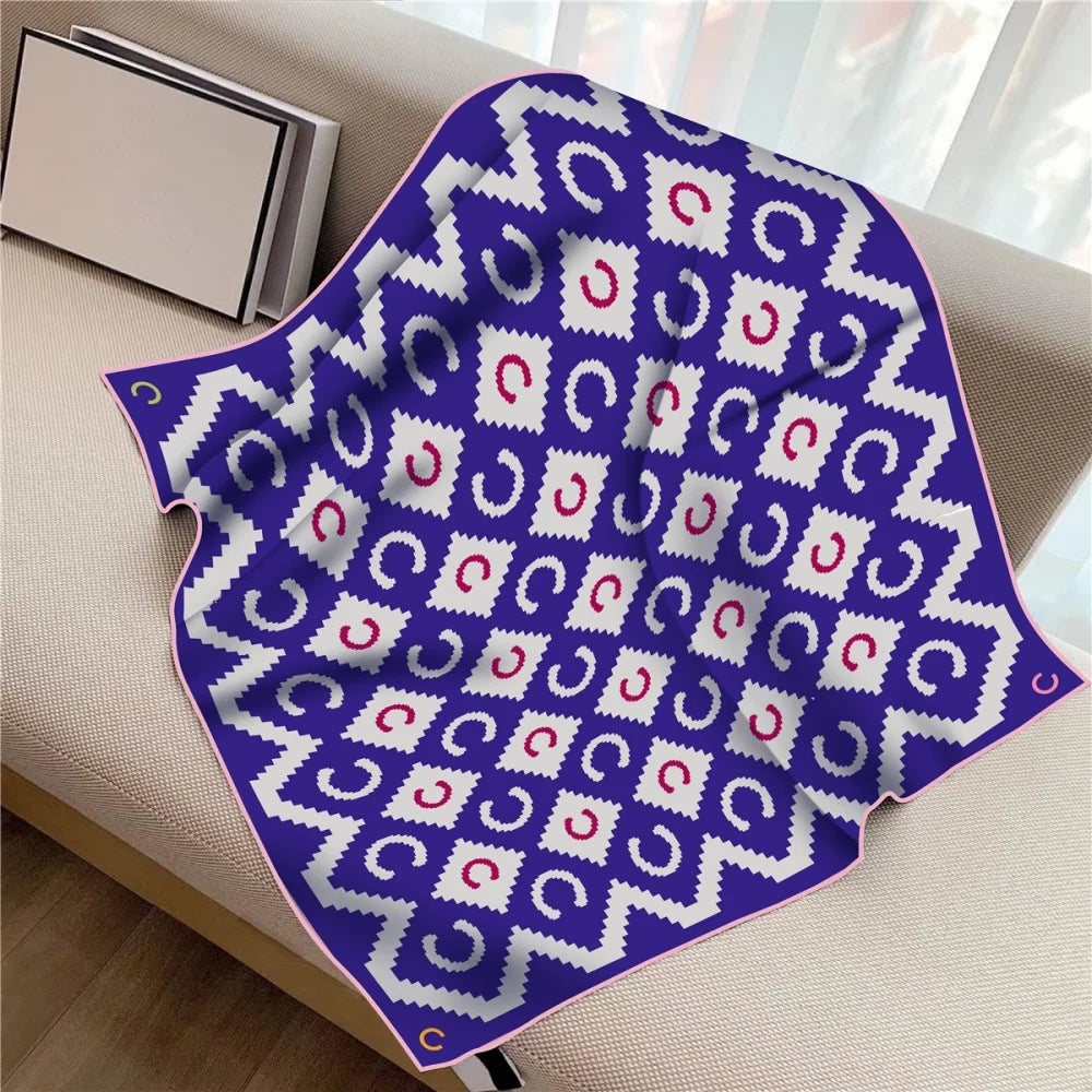 Twill Silk Square Scarf 90 x 90 cm (35.4 in) - Floral & Letter Print Women's Neck Kerchief Wrap