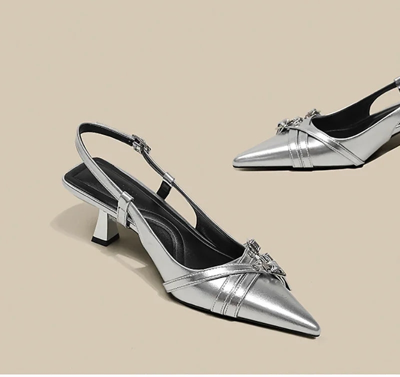 Pointed Toe High Heel Sandals for Women – Roman Slip-On Square Heel Dress Sandals