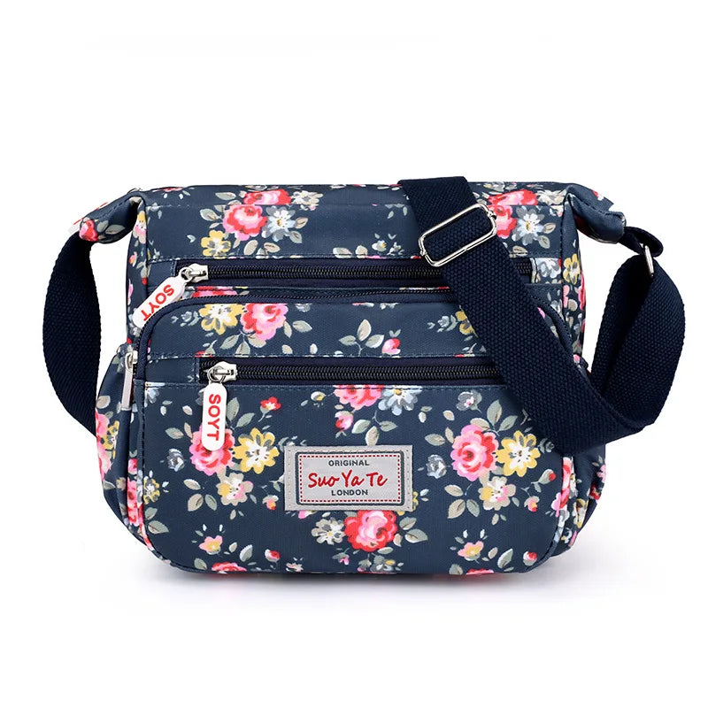Floral Waterproof Multi-Pocket Crossbody Bag for Women – Casual Shoulder Messenger