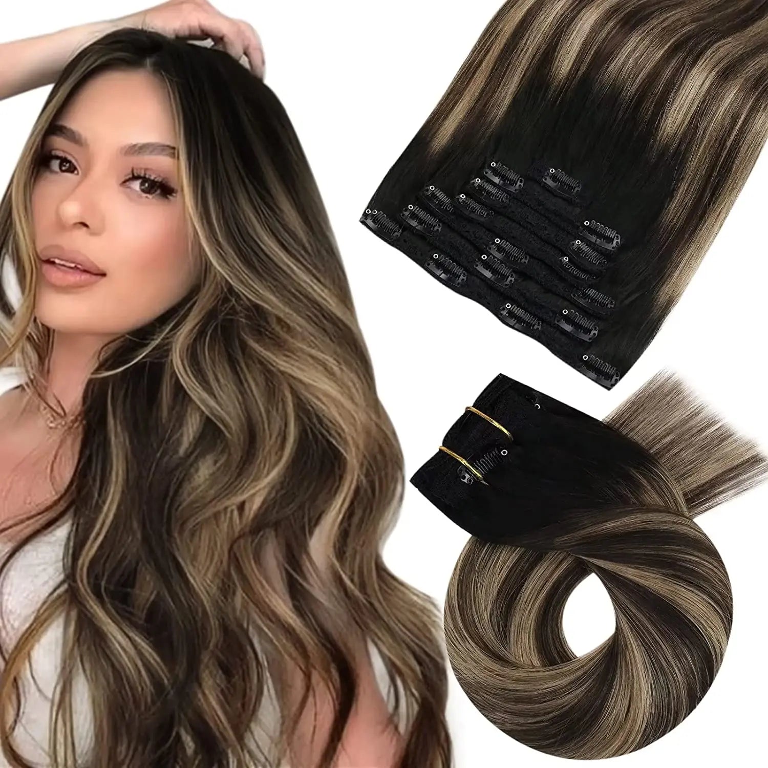 Moresoo Brazilian Remy Clip-In Human Hair Extensions – Straight 5PC or 7PC Set, 10–24 in (25–61 cm)