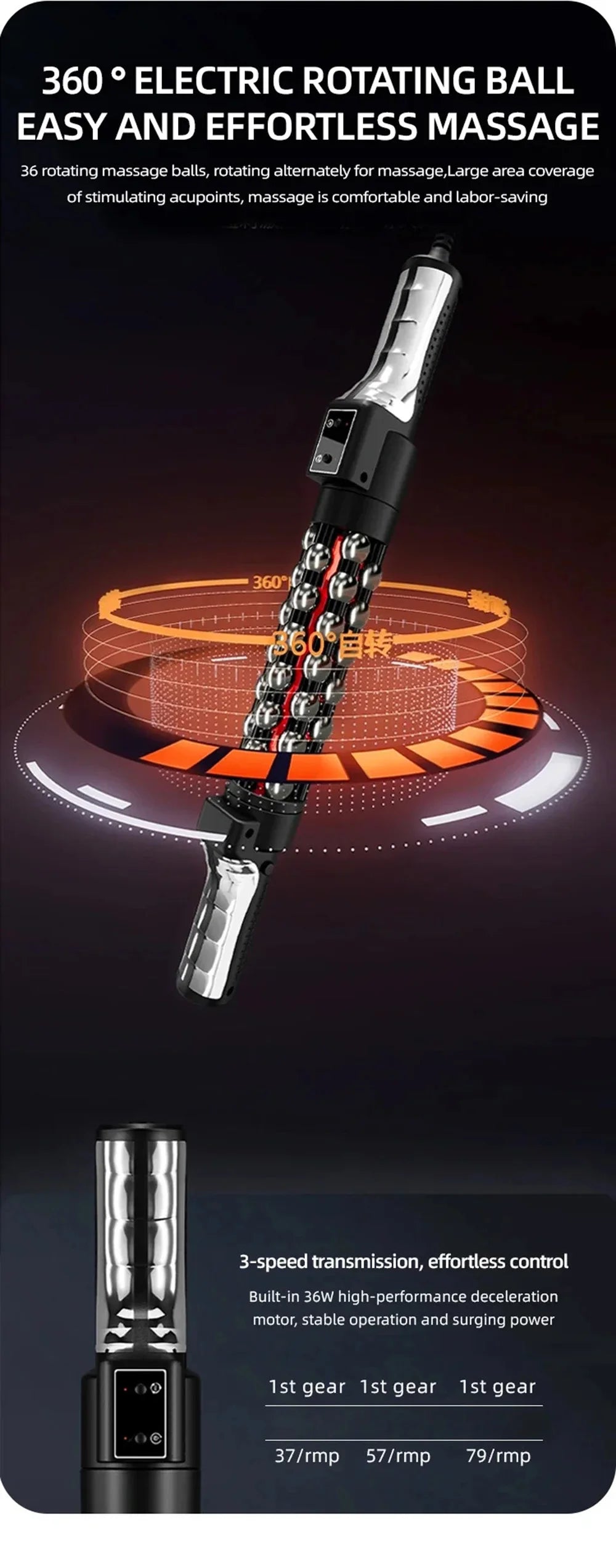 Heated Electric Rotating Body Massager with Red Light – 360° Anti-Cellulite Massage Roller for Whole Body, Muscle Relaxation & Home Use