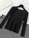 Women V-Neck Knitted Pullover Sweater — Slim Fit Long Sleeve One Size Autumn/Winter