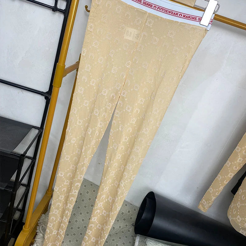 Women's Tulle Mesh Long Sleeve Sheer Blouse Moon Flocked Y2K Top