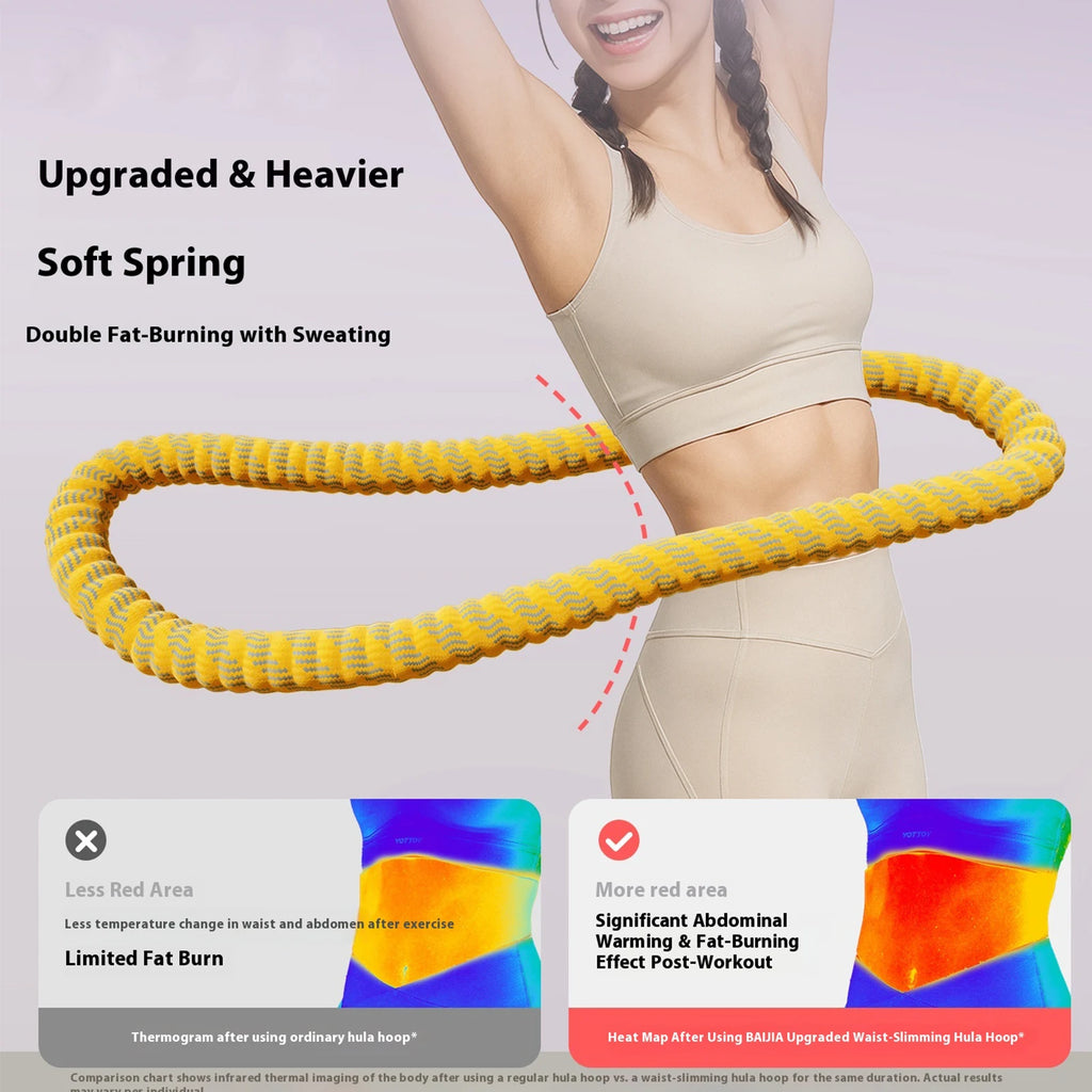 Portable Silent Weighted Hula Hoop 190cm (75in) Foldable Spring Waist Trainer for Core Strength and Waist Slimming