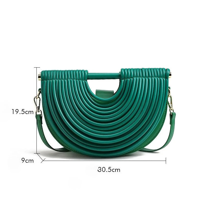 Gold Handwoven Rope-Knot Half-Moon Evening Clutch – Women's Luxury PU Shoulder Bag