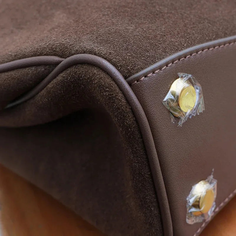 Suede Leather Tote Bag – Frosted Cowhide Large-Capacity Shoulder Kelly Bag for Autumn & Winter