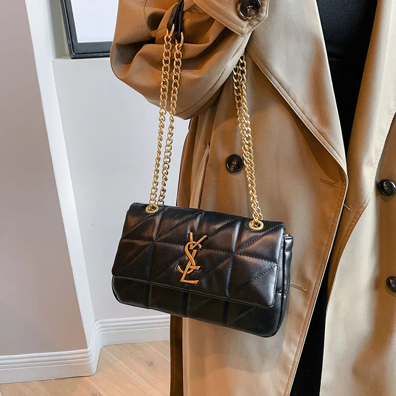 Small Quilted Diamond Chain Shoulder Bag – Designer-Inspired Embroidered Luxury Crossbody Satchel