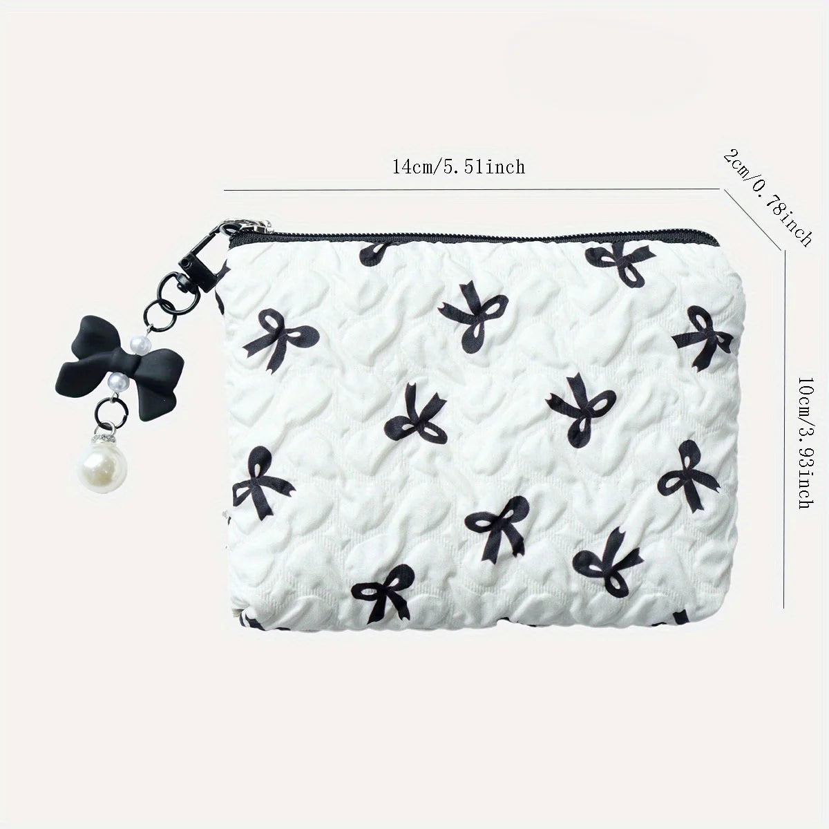 Embroidered Bow Makeup Bag – Cute Large Capacity Cosmetic Pouch & Coin Purse with Zipper