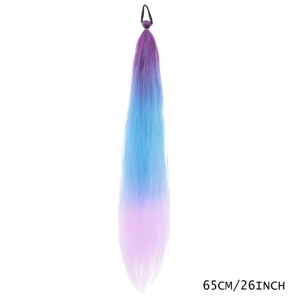 Christmas Color Braid Ponytail Extension with Elastic Tie - Straight Sleek Tube Wrap, Heat-Resistant Synthetic Hair
