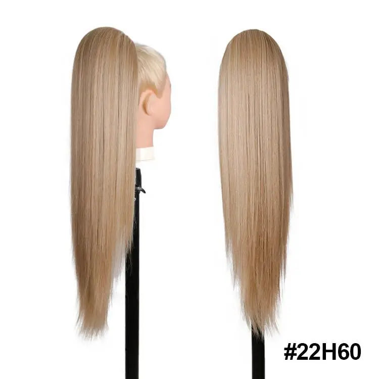 Long Ombre Blonde Synthetic Clip-In Braided Wavy Ponytail Hairpiece — Black to Brown Hair Extension