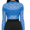 Women's Tulle Mesh Long Sleeve Sheer Blouse Moon Flocked Y2K Top