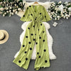 Women's Bohemian Polka Dot V-Neck Wide Leg Jumpsuit with Dolman Sleeves and High Waist