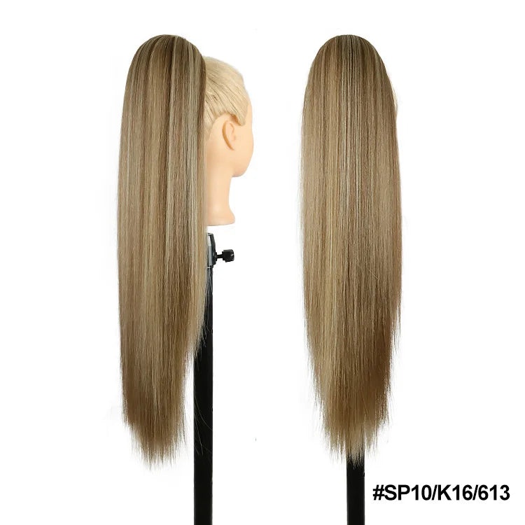 Long Ombre Blonde Synthetic Clip-In Braided Wavy Ponytail Hairpiece — Black to Brown Hair Extension