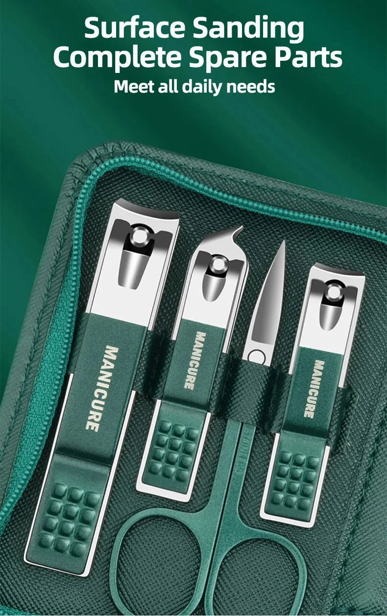 6-9 Piece Stainless Steel Manicure & Pedicure Set with Leather Case - Professional Nail Clippers & Grooming Tools Gift