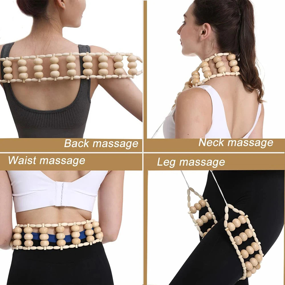 28 in (70 cm) Wooden Pull-Back Roller Rope — Manual Back Massager for Neck, Shoulders & Legs, Cellulite Relief