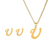 Stainless Steel Alphabet Initial Necklace & Stud Earrings Set – 26 Letter Personalized Jewelry Gift for Women