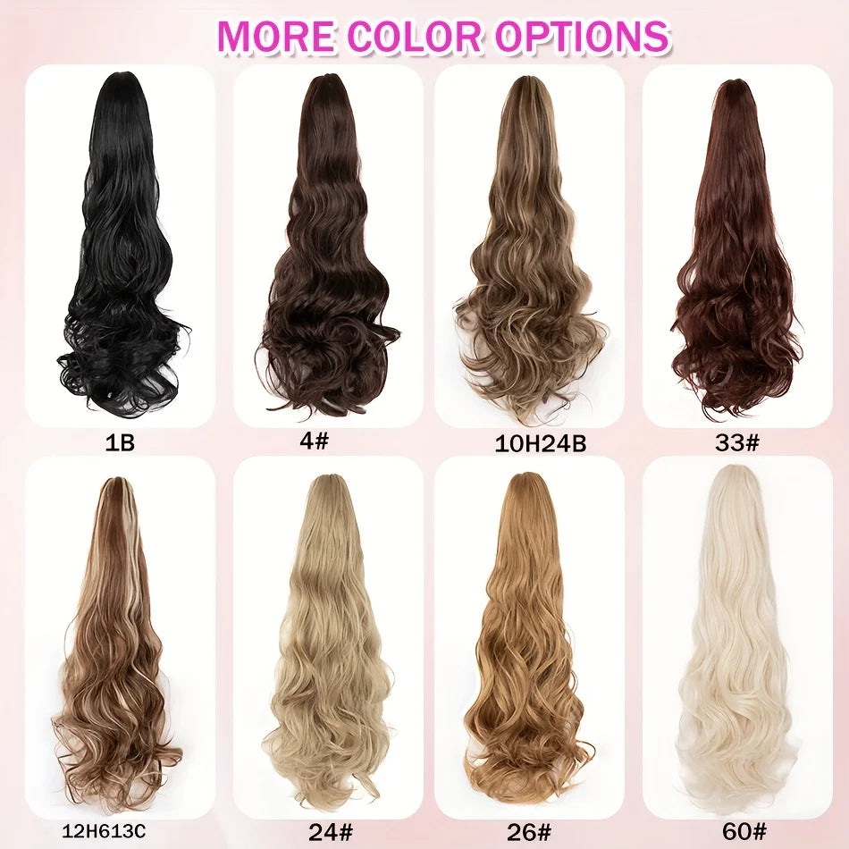 Clip-In Ponytail Extension for Women 22 in (56 cm) Body Wave Curly Claw Clip Synthetic Natural Look