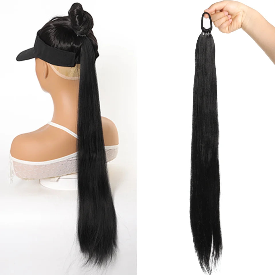 28-Inch (71 cm) Straight Synthetic Ponytail Hair Extension with Elastic Hair Rope