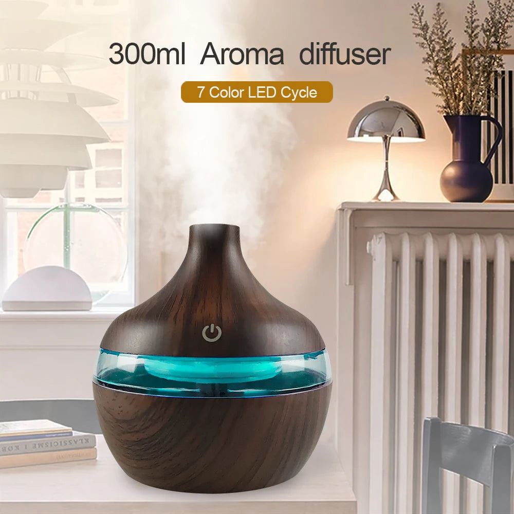 Portable USB Humidifier 300ml Rechargeable Aromatherapy Diffuser with 7-Color LED for Bedroom