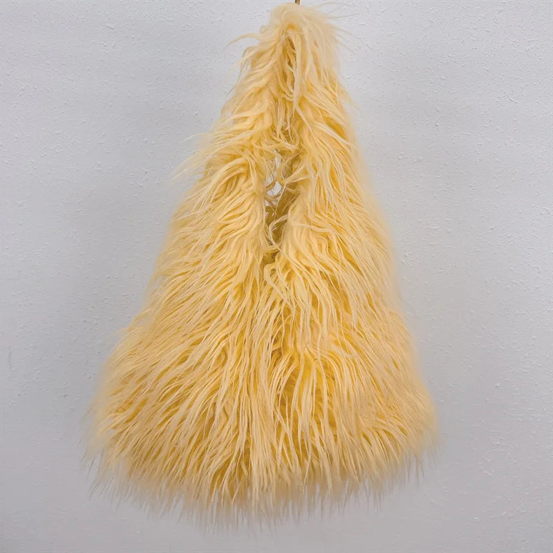 Women's Faux Fur Plush Drawstring Bucket Bag - Y2K Furry Shoulder & Crossbody Tote, 30 x 25 x 52 cm (11.8 x 9.8 x 20.5 in)