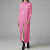 Women's Turtleneck Calf-Length Sweater Dress - Split Hem Patchwork Knit, Long Sleeve Casual Pullover, Plus Size to 5XL