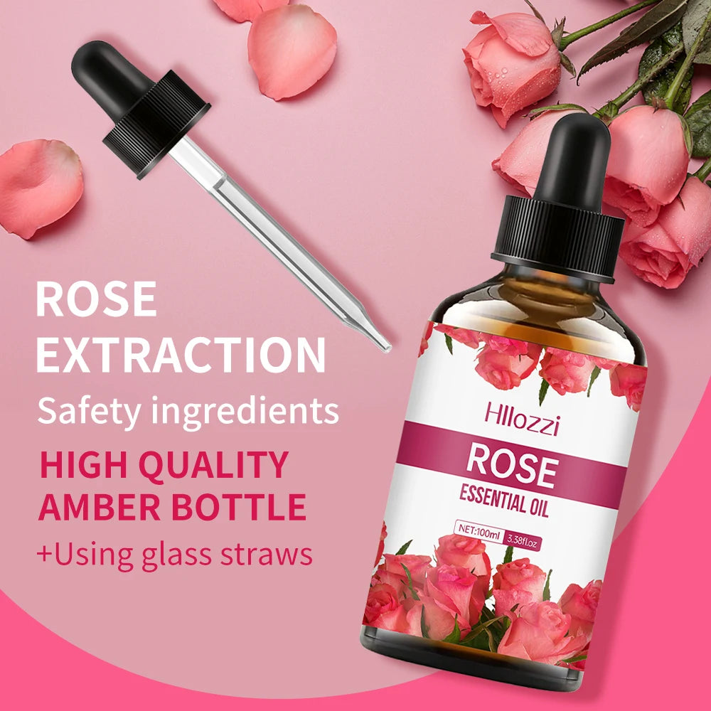 Rose Aromatherapy Essential Oil - Moisturizing Facial & Body Massage Oil with Long-Lasting Fragrance