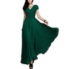 Chiffon Bohemian V-Neck Maxi Dress Short Sleeve Front Wrap Lace Detail Elastic Waist S-5XL