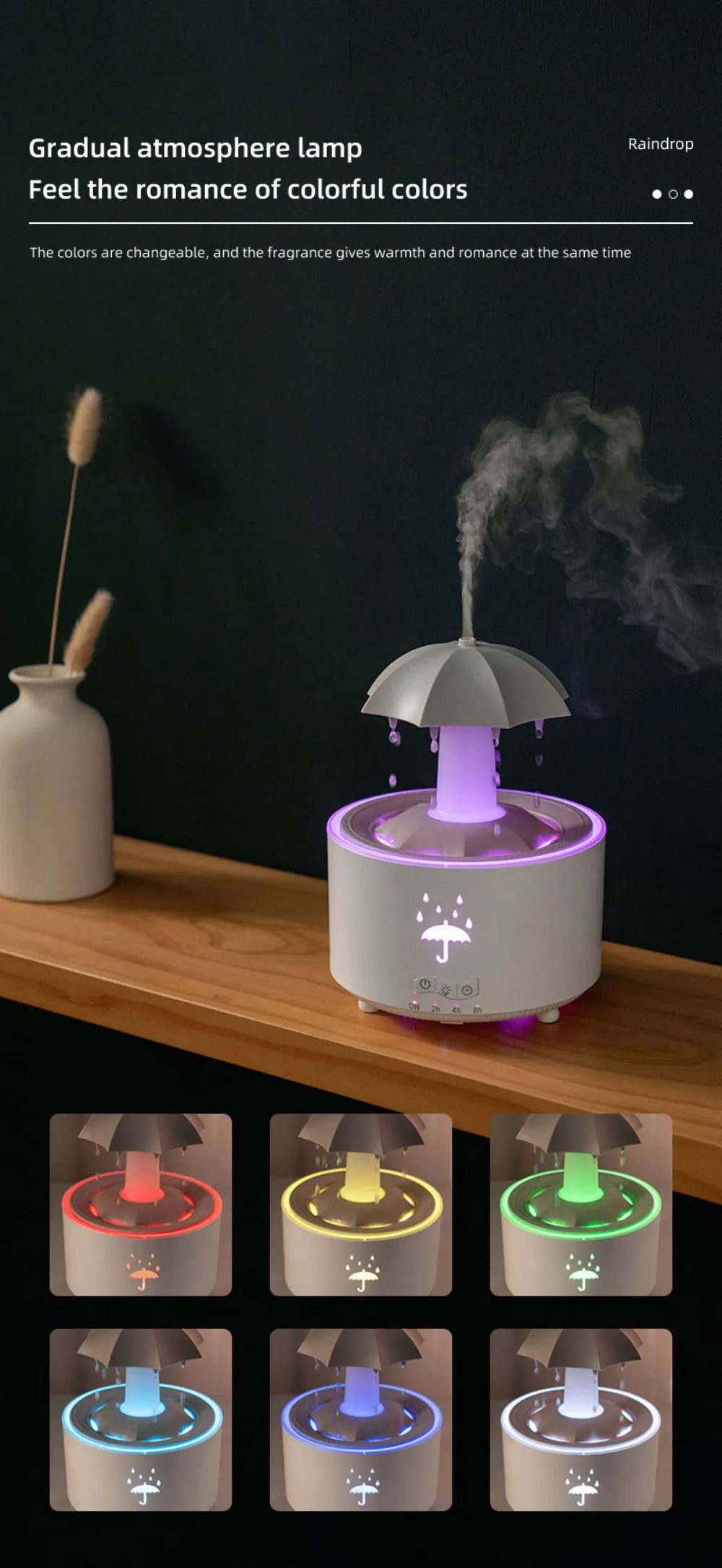 Remote-Controlled Aroma Diffuser Humidifier with RGB Night Light – UFO, Raindrop & Christmas Tree Designs for Home & Office