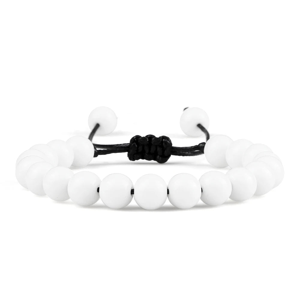 8mm Tiger Eye & Lava Stone Adjustable Braided Bracelet — Unisex Beaded Yoga Healing Energy Bracelet