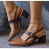 Women's Pointed Toe Chunky Square Heel Sandals – Buckle Strap PU Dress Heels (5–8 cm / 2.0–3.1 in) for Office, Wedding & Casual