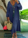 Plus Size Pleated V-Neck A-Line Long Sleeve Maxi Dress (1XL–4XL) Casual Homecoming