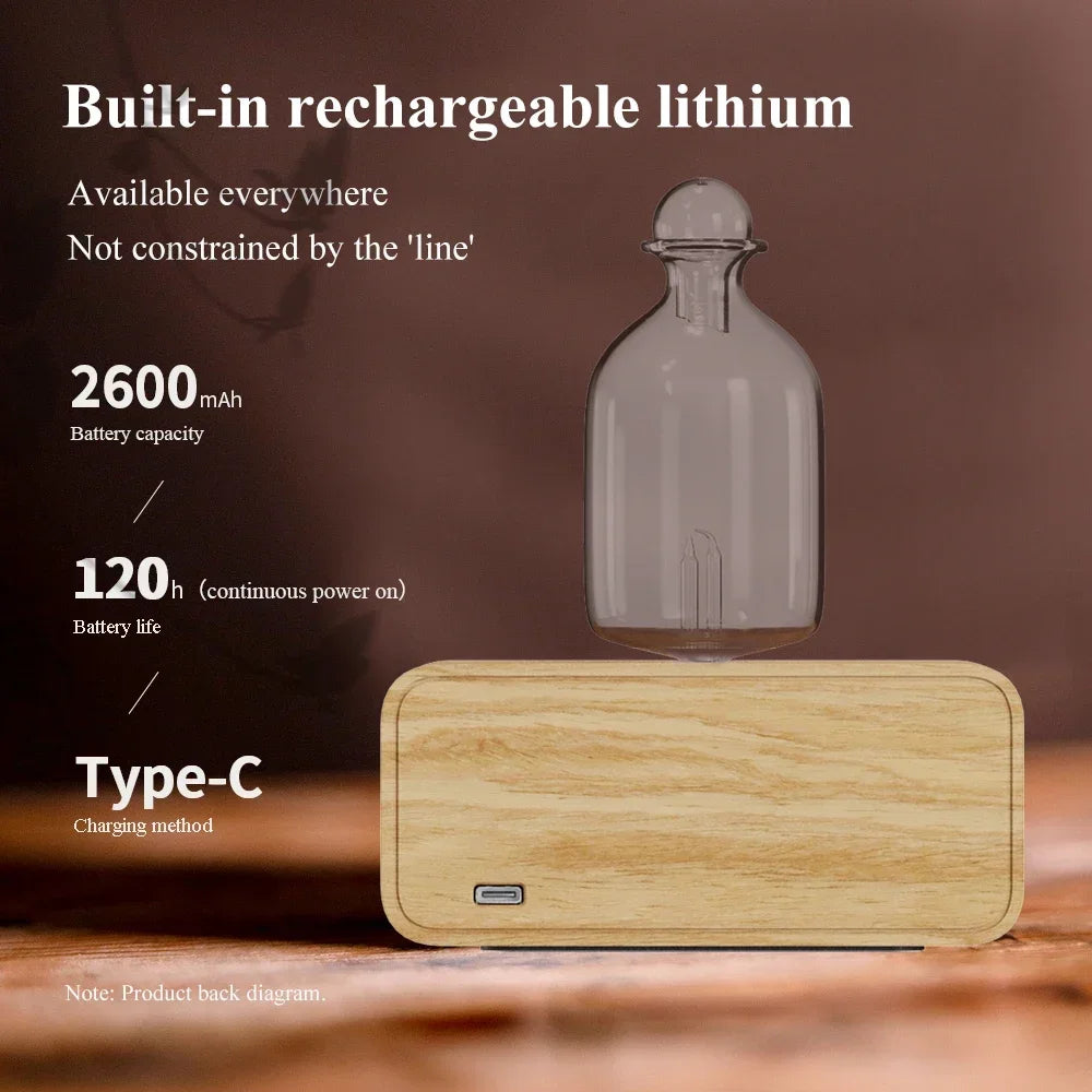 Glass Essential Oil Diffuser with Wood Grain Base — 2600mAh Nebulizer Aromatherapy for Home & Office