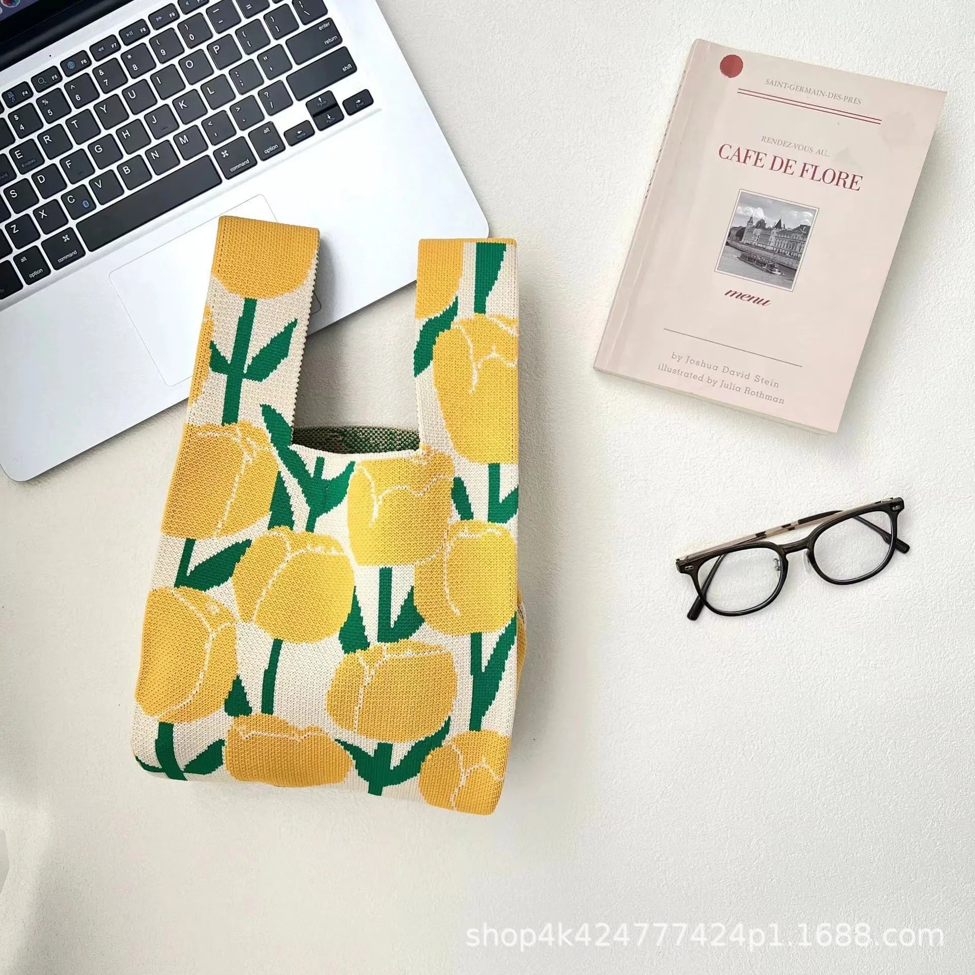 Handmade Knitted Knot Wrist Bag - Striped Mini Tote for Women, Large-Capacity Phone Bucket, Autumn Winter Casual