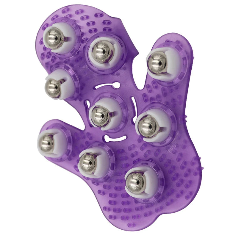 Palm-Shaped Handheld Body Massage Glove with 9 360° Metal Rollers for Muscle Relaxation