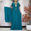 Muslim Women's Summer Cotton Dashiki Abaya - Short Sleeve Tassel Caftan Maxi Dress with Headscarf