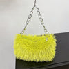 Faux Fur Shoulder Bag for Women – Plush Square Chain Underarm Clutch Evening Handbag