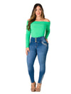 Women's High-Waist Skinny Ankle Jeans with Front Buttons & Bead Detail — Contrast Splice Hip-Lift Denim
