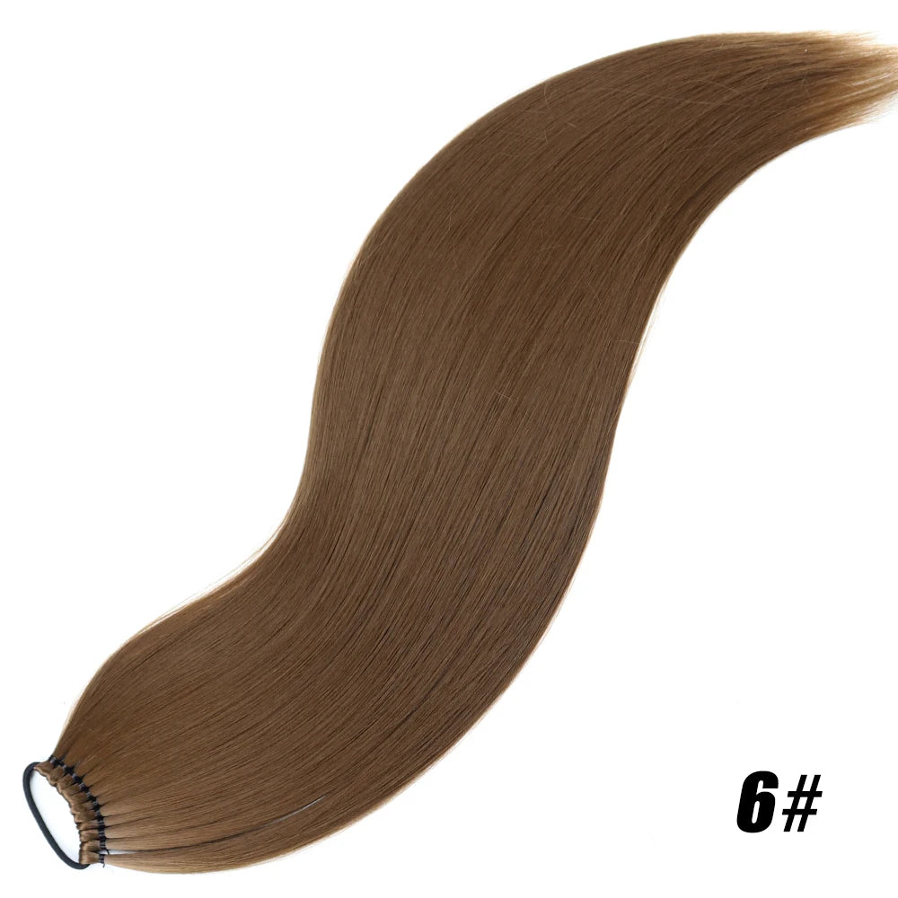 24-Inch (61 cm) Synthetic Braided Ponytail Extension – Black Long Straight Hairpiece with Elastic Band