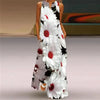Women's Vintage Printed Boho Maxi Dress - V-Neck Sleeveless A-Line Summer Beach & Party Dress