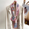 Women's Silk-Feel Printed Long Narrow Scarf 12 x 148 cm (4.7 x 58.3 in) - 50+ Colors | Headband & Shawl