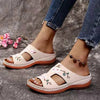 Embroidered Floral PU Wedge Sandals for Women – Slip-On Casual Summer Sandals