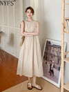 NYFS Korean Style Summer Cotton Sleeveless Backless A-Line Midi Dress Loose Plus Size L-4XL