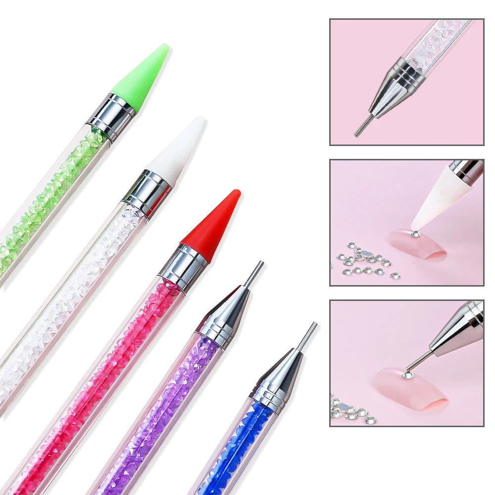 Dual-Ended Wax Rhinestone Picker Pen — Nail Art Dotting Tool for Crystals & Gems