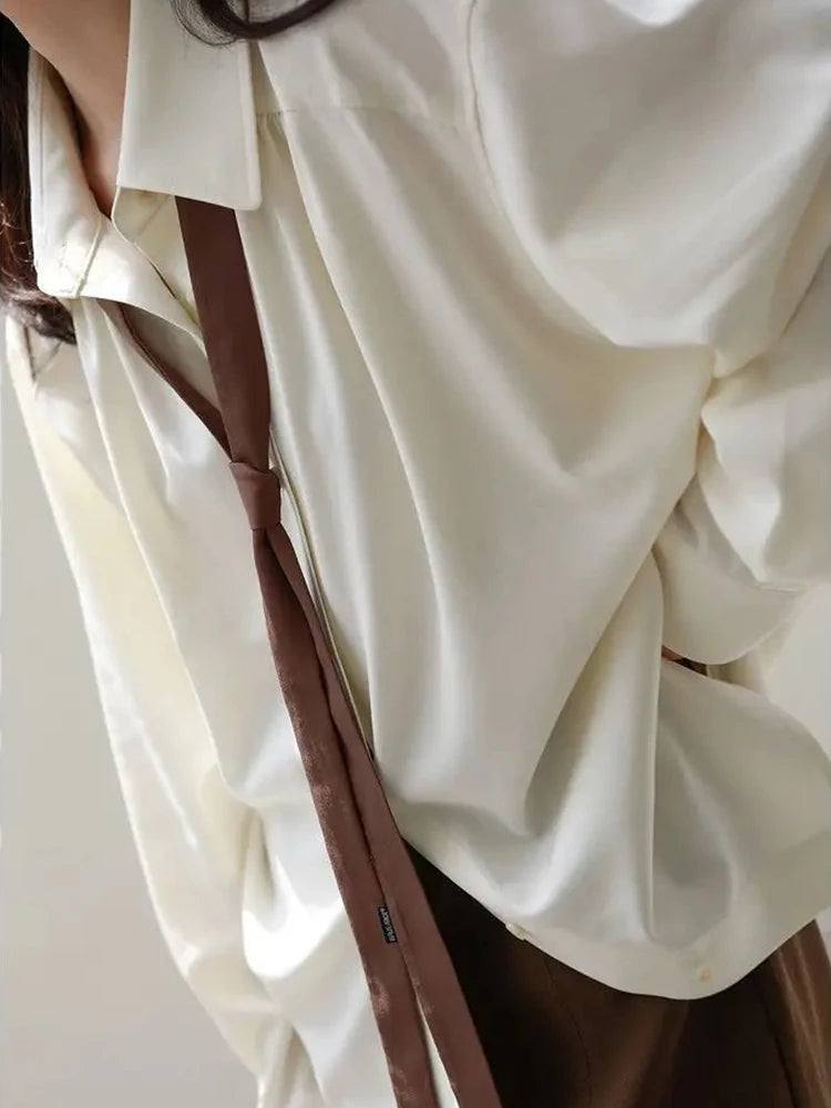 Korean Oversized Button-Up Shirt for Women Minimalist Long Sleeve Solid Blouse