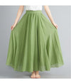 Women's Linen Cotton Ankle-Length Maxi Skirt Elastic Waist Pleated Boho Beach Vintage