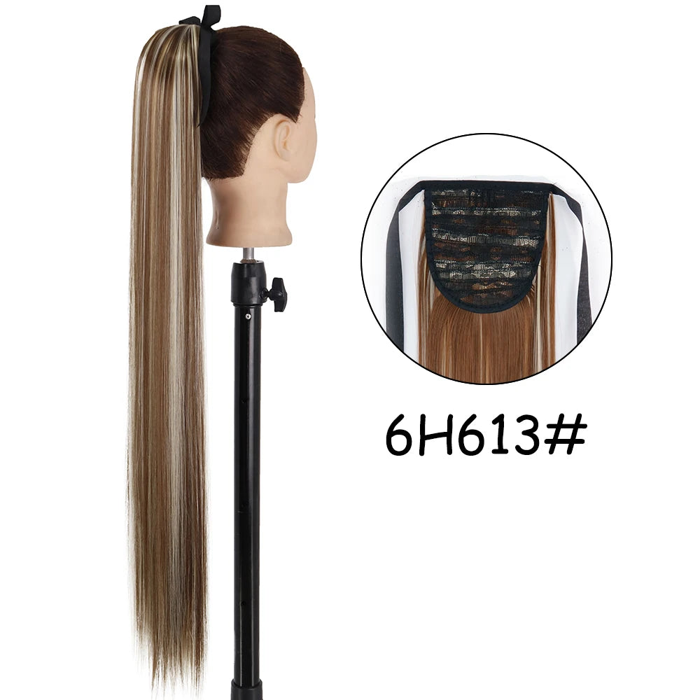 34-Inch (86 cm) Clip-In Synthetic Ponytail Hair Extension — Blonde Wrap-Around Long Straight Hairpiece