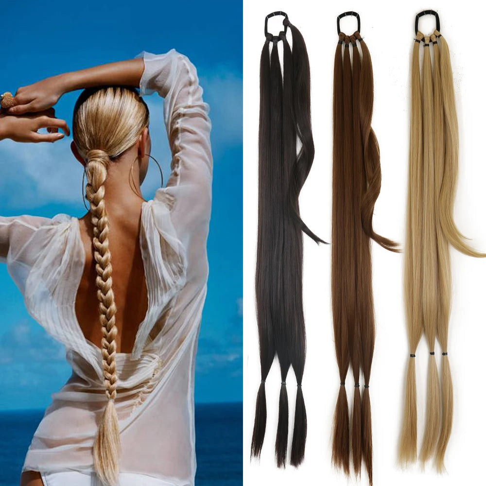 DIY Heat-Resistant Synthetic Boxing Braid Ponytail Extension - Silky Straight 160g (Black/Brown)