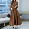 ZANZEA Women's Vintage A-Line Long Sleeve Maxi Dress - O-Neck Ankle-Length Sundress with Belt (Polyester-Spandex)
